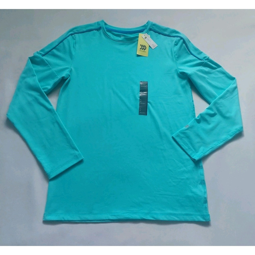 boys all in Motion Long Sleeve Youth Performance Tee Bright Teal aqua Size XL